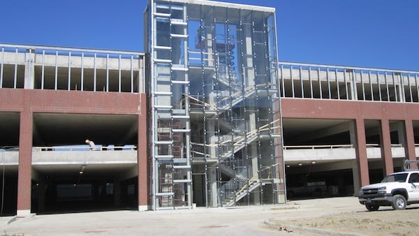 East staircase and elevator of parking garage