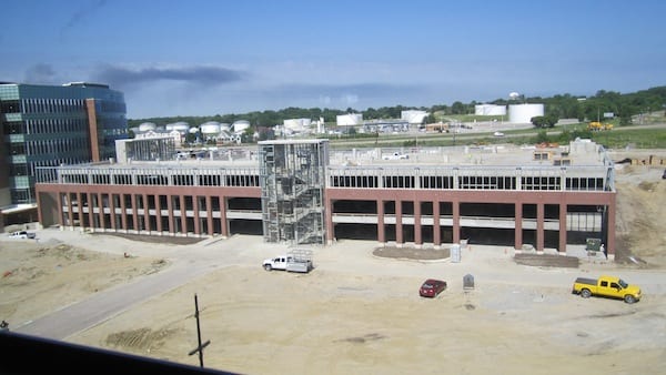 East view of parking garage